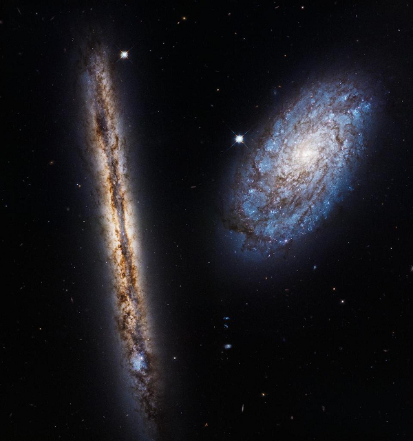 Ảnh chụp cặp ngân hà kề nhau này được Hubble ghi nhận vào tháng 4/2017. Ngân hà bên trái có tên là NGC 4302 và còn lại là NGC 4298.
