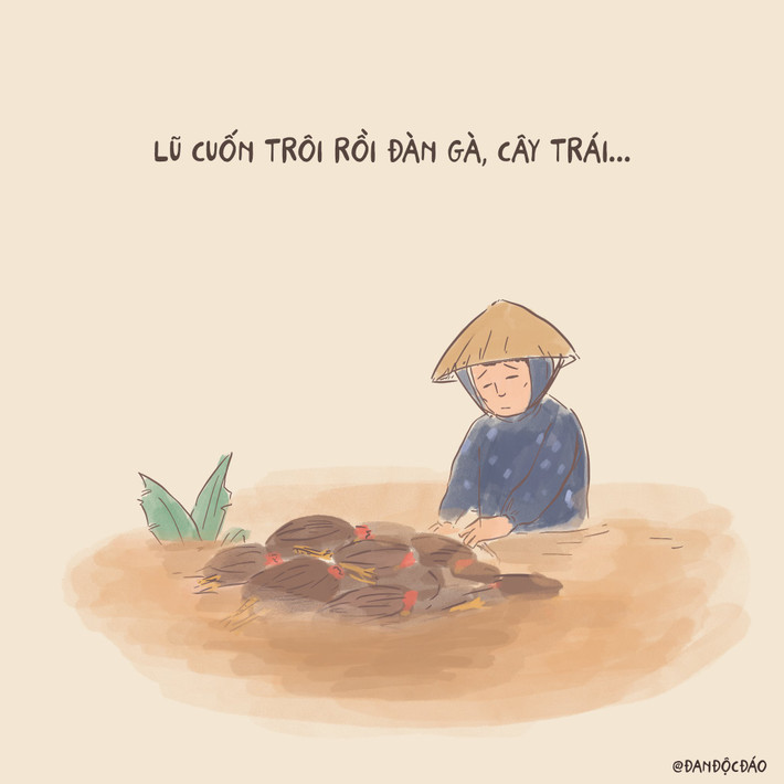 Bộ tranh gồm 8 bức phác họa sự mất mát của người dân miền Trung đã thu hút rất nhiều lượt thích, chia sẻ từ nhiều người, khiến cư dân mạng không khỏi xúc động.
