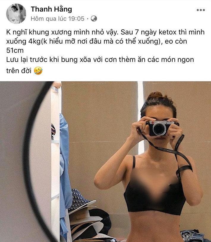 Sau thời gian ăn kiêng và luyện tập, nàng siêu mẫu vừa vui mừng thông báo vòng eo của mình đã chạm mốc 51cm, vượt mặt các mỹ nhân showbiz Việt, trở thành người có vòng eo nhỏ nhất.
