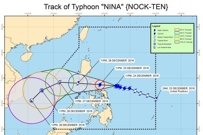 Hướng di chuyển của bão Nock-ten. Ảnh abc.net.au