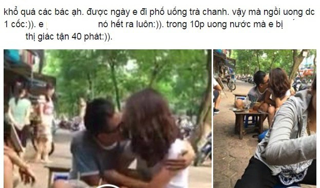 Đôi nam thanh nữ tú thản nhiên âu yếm nhau trên vỉa hè phố Lý Thường Kiệt (Hà Nội).