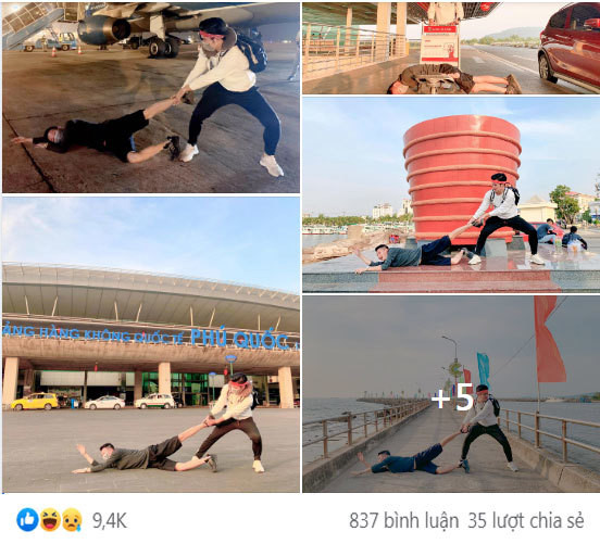 Điển hình mới đây trên MXH xuất hiện bộ ảnh "nắm chân em đi khắp thế giới" gây sốt với vô số kiểu tạo dáng “bá đạo”. Được biết, những hình ảnh này do một chàng trai có tên Hoàng Văn Ân (SN 1994, ở Hà Nội) thực hiện cùng cậu em trai Hoàng Minh Nhật (SN 1999).