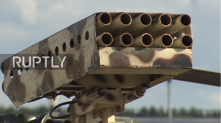 Một dàn rocket phóng loạt tự chế được phiến quân Syria sử dụng để chống lại quân đội chính phủ. Nguồn ảnh: Ruptly.
