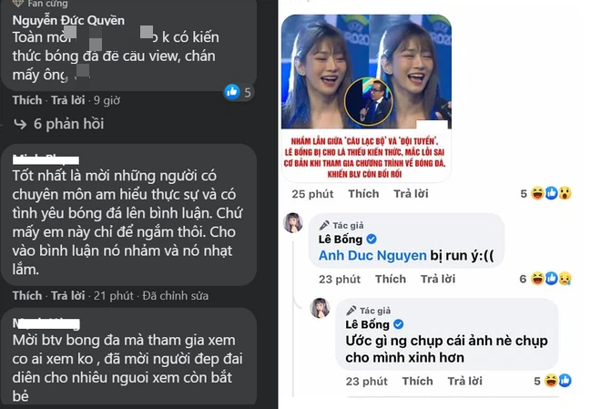 Sự nhầm lẫn giữa "đội tuyển" và "câu lạc bộ" đã khiến Lê Bống bị đánh giá là thiếu kiến thức về bóng đá. Đứng trước những chỉ trích, hot girl TikTok giải thích rằng do lần đầu xuất hiện trong chương trình nên cô "bị run" và để xảy ra sự cố đáng tiếc này.