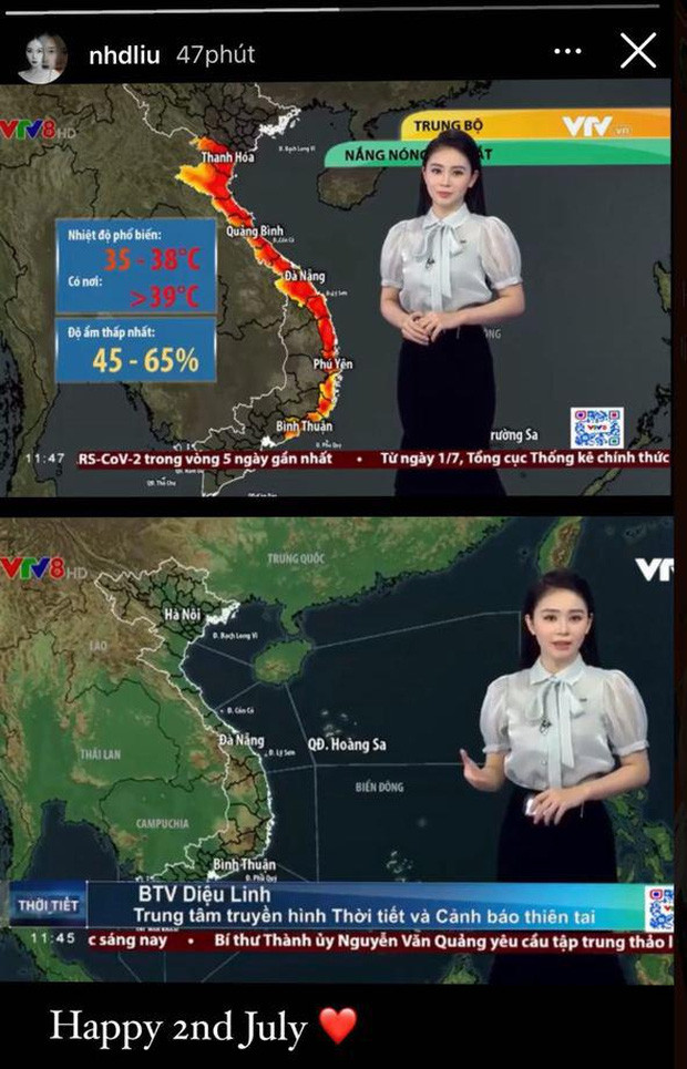 Cách đây vài ngày, Diệu Linh cũng lần đầu tiên khoe ảnh lên sóng bản tin thời tiết