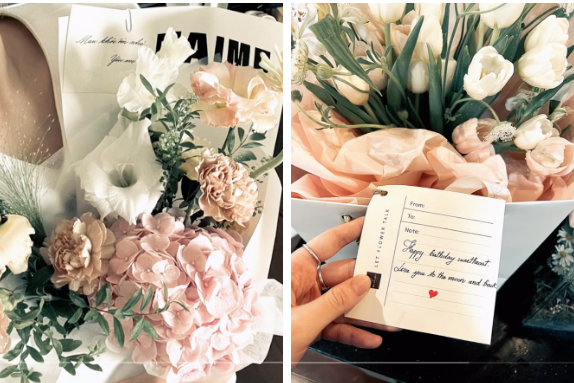 Theo chia sẻ, cô nàng thường xuyên được anh người yêu tặng hoa, từ hoa tươi đến hoa bằng gấu bông, bong bóng… với nhiều lời nhắn ngọt ngào như "Love you to the moon and back" (chỉ một tình yêu mãnh liệt) hay "Mau khỏi ốm nhé, yêu em".