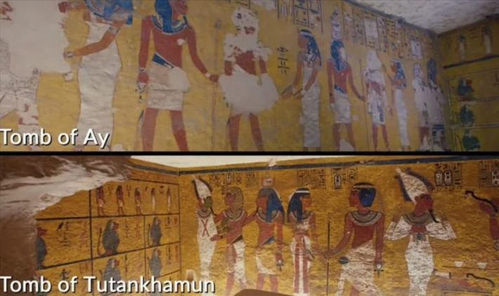 Nữ Ai Cập học Aliaa Ismail tin rằng người kế vị của Tutankhamun, tổng tư lệnh Ay, đã trục xuất ông khỏi lịch sử và sử dụng lăng mộ của mình cho Tutankhamun, đồng thời trang trí lại lăng mộ của Tut sau đó.