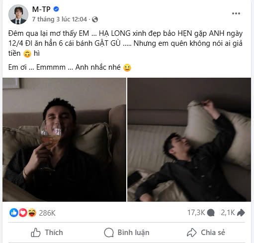 Trước đó, nam ca sĩ quê Thái Bình cũng nhắc đến món bánh gật gù trong 1 bài đăng chia sẻ trên trang Facebook và hài hước kể rằng, bản thân mơ sẽ đến Hạ Long và đi ăn hẳn 6 cái. Ảnh chụp màn hình Facebook