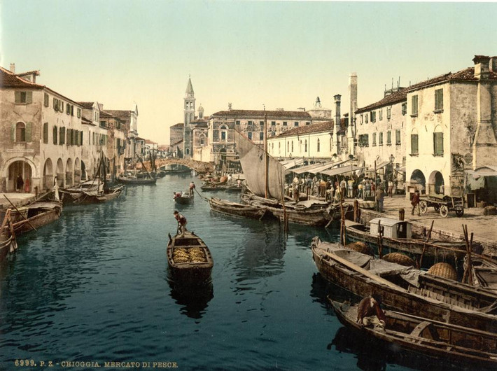 Chợ cá ở Chioggia hồi thế kỷ 19. Ảnh The Sun