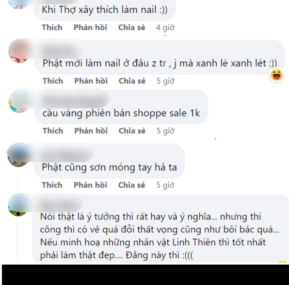 Cư dân mạng phần lớn không thích thú với phiên bản được cho là "hàng nhái" của Cầu Vàng Đà Nẵng này. Họ cho rằng cả 2 cây cầu đều có thiết kế khá “thô”, đặc biệt với cây cầu lấy ý tưởng từ tượng Phật, 2 bàn tay được sơn móng tay xanh đã nhận về nhiều ý kiến chỉ trích. Ảnh: Chụp màn hình Thánh Riviu
