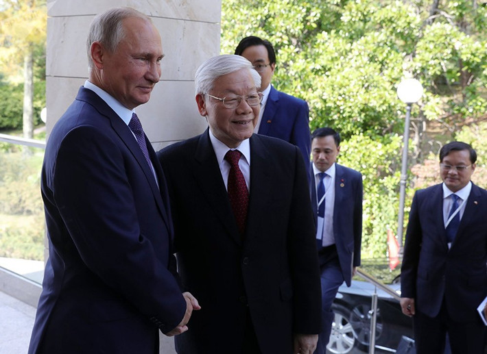 Tổng bí thư Nguyễn Phú Trọng và Tổng thống Nga Vladimir Putin trong một cuộc họp tại Sochi vào ngày 6/9/2018.