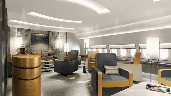 Phía sau là phòng tắm và tủ quần áo. Hình ảnh nội thất do Unique Airplane Design thiết kế. Hình trên chụp ở lối dẫn vào trong.