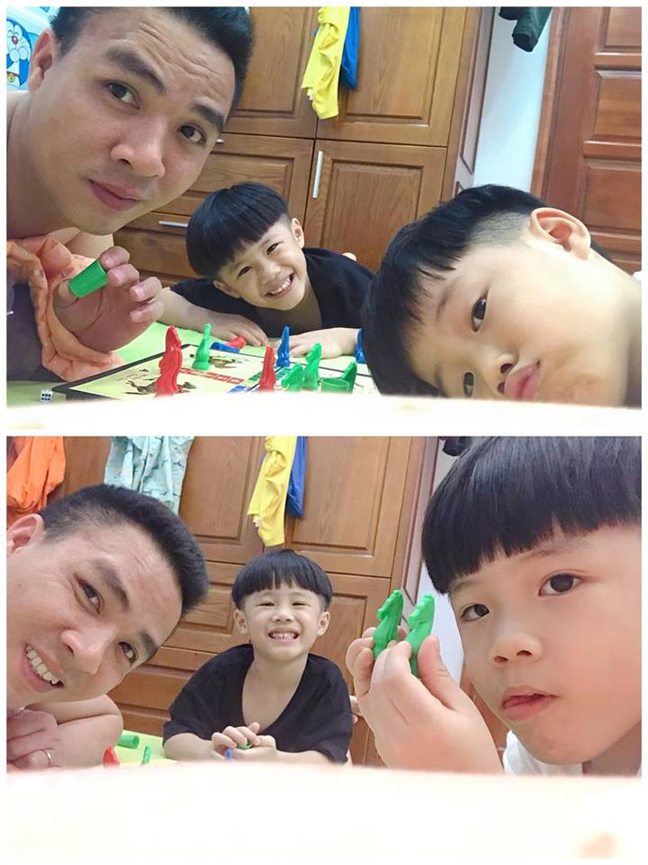 Khoảnh khắc quay phim họ Trần chơi đùa cùng 2 con riêng của Hoàng Linh. Dù bị cho "ra rìa" nhưng bà mẹ này lại cảm thấy cực hạnh phúc.