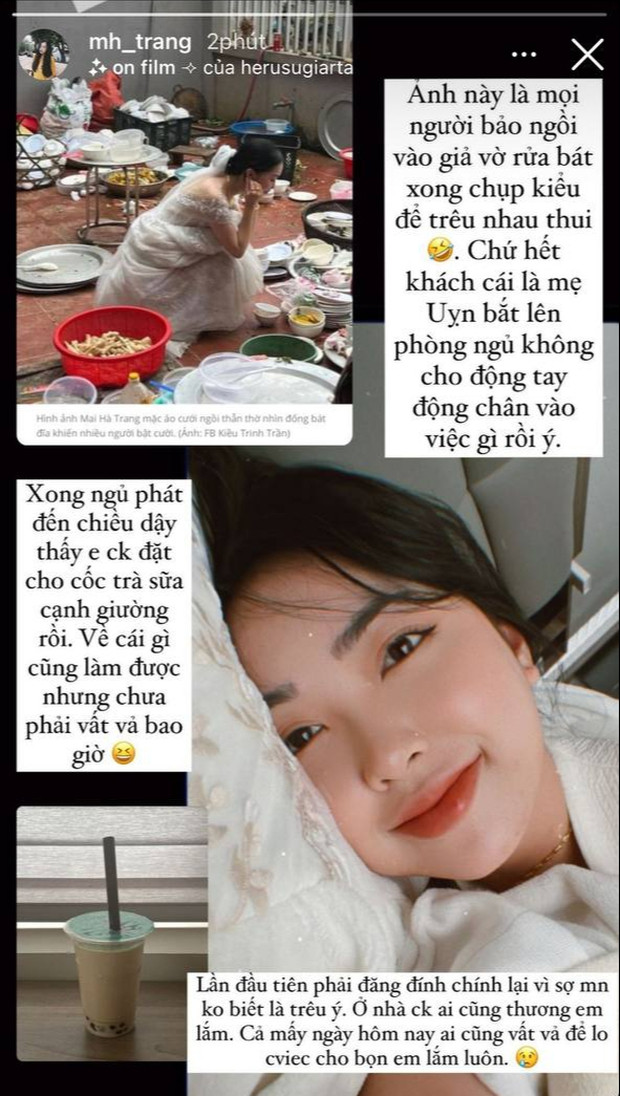 Trước những bàn tán của cư dân mạng về bức ảnh, mới đây Mai Hà Trang đã đăng một story trên trang cá nhân của mình, giải thích về nguồn gốc của bức hình tiện thể khiến nhiều người ghen tị vì khoe được cả gia đình chồng chiều chuộng.