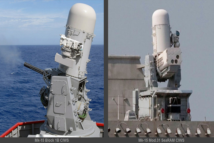 Bên cạnh pháo 20mm, ở một số biến thể cải tiến Phalanx CIWS còn được nâng cấp thêm cả tên lửa phòng không, nổi bật nhất trong số đó là hệ thống SeaRAM dựa trên thiết kế của hệ thống RIM-116 mang lại khả năng phòng vệ mới cho mọi loại tàu chiến trước các mối đe dọa từ tên lửa chống hạm lẫn mục tiêu bay. Nguồn ảnh: Seaforces.