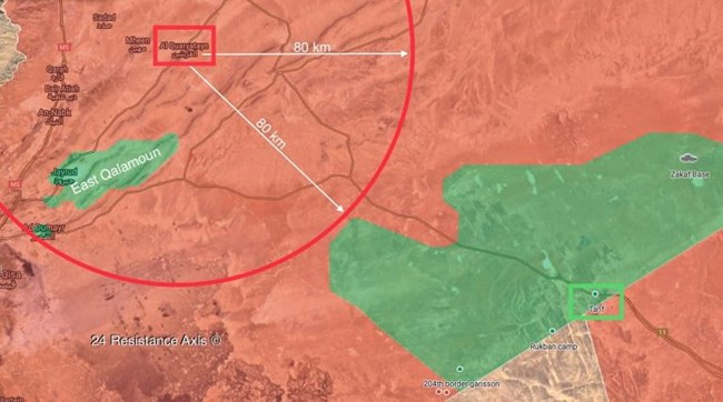 Theo nguồn tin tình báo quân sự tại Damascus, quân đội Syria mở rộng thêm vùng an ninh nhằm ngăn chặn các phần tử khủng bố, ẩn nấp trong vùng 50 km xung quanh căn cứ của liên minh quân sự do Mỹ dẫn đầu tại khu vực thị trấn al-Tanaf, gần biên giới Syria-Iraq. Ảnh: South Front.
