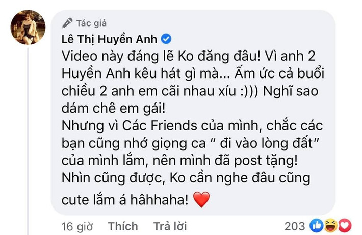 Đoạn video cất tiếng ca vu vơ của Bà Tưng không ngờ nhận được lượt tương tác khủng ngay sau khi đăng tải. Theo tiết lộ của chính chủ cho biết, đoạn video này ban đầu không đăng tuy nhiên chiều lòng fans nên gửi tặng mọi người.