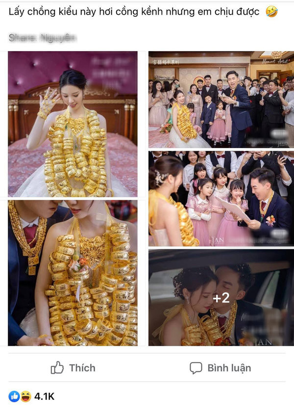 Mới đây, trên một vài trang mạng xã hội, dân tình lại một lần nữa phát sốt bởi khoảnh khắc đám cưới toàn vàng của một cặp đôi trai tài gái sắc ở Trung Quốc.