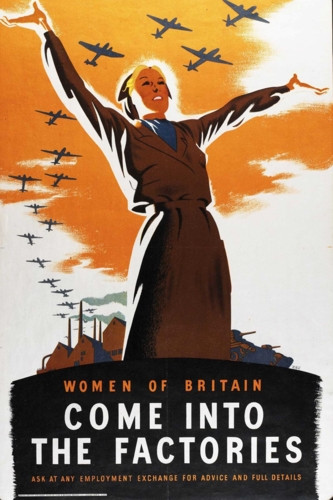 Một poster tuyên truyền của Anh năm 1941 kêu gọi phụ nữ tham gia vào công việc sản xuất vũ khí tại các nhà máy