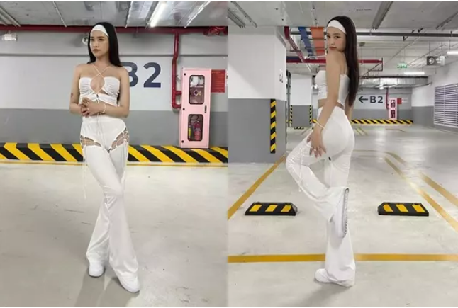 Hot girl 9x từng diện bộ đồ bó sát, khoét ngực, hở eo đến chiếc quần cũng được thiết kế cut-out độc đáo ngay chỗ "hiểm".