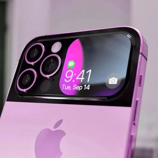 Ở mặt trước, iPhone Flip sẽ có màn hình notch tai thỏ quen thuộc, cạnh viền được làm vuông vức giống như dòng iPhone 12 trở về sau.