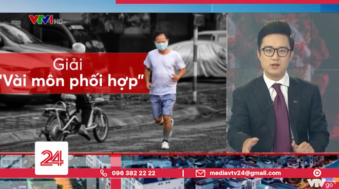 MC VTV24 còn ví von những trường hợp ra đường để đi dạo, tập thể dục, ngồi hút thuốc,... là những vận động viên tham dự giải bộ môn "Vài môn phối hợp" Hà Nội năm 2021.