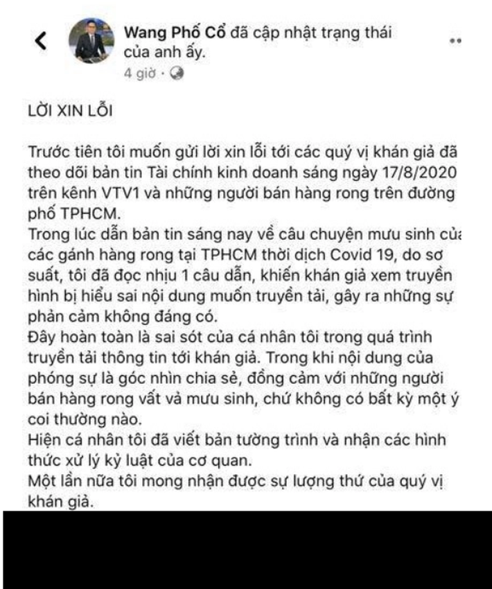Sau khi nhận làn sóng chỉ trích của dư luận về phát ngôn trên, BTV Anh Quang đã có lời xin lỗi trên trang cá nhân.