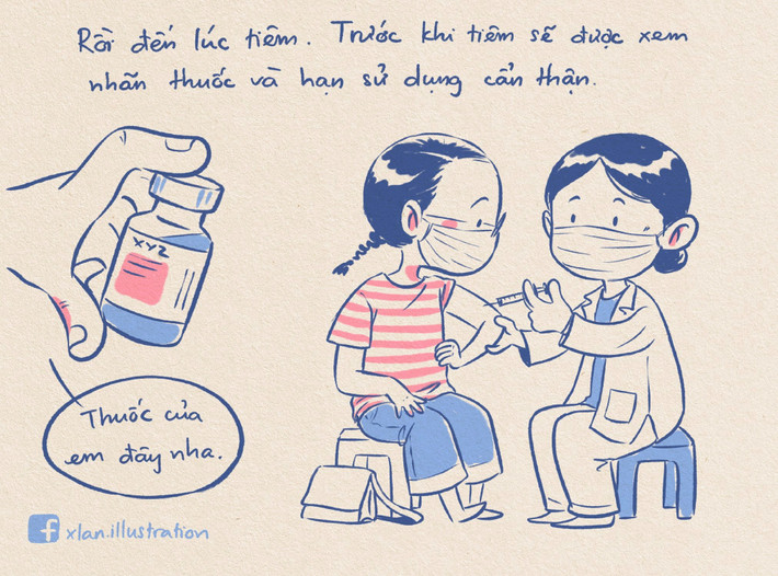 Cô bạn không quên kể tường tận, chi tiết quá trình làm thủ tục cho đến lúc tiêm và rời phòng tiêm.