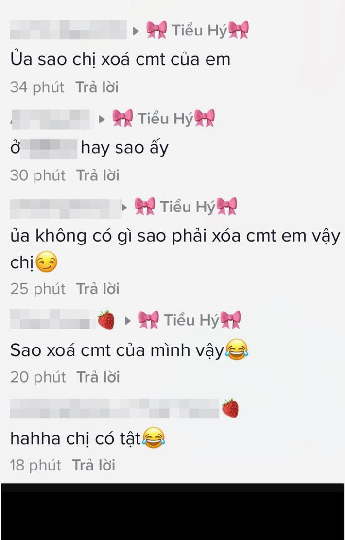 Ngoài ra, nữ TikToker còn còn xóa đi một số bình luận của một số tài khoản mạng hỏi về vụ "phốt" có đúng sự thật hay không. Nhiều người cảm thấy khó hiểu và hỏi tại sao cô nàng phải xóa bình luận khi bản thân "không có gì".