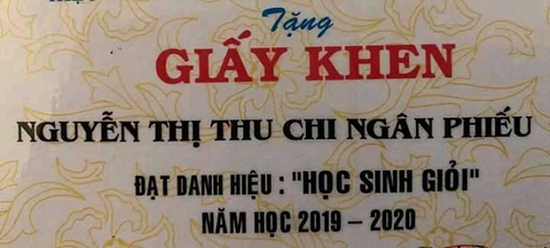 Trường hợp một giấy khen học sinh giỏi đã chiếm trọn spotlight vì cái tên quá lạ tai "Nguyễn Thị Thu Chi Ngân Phiếu".