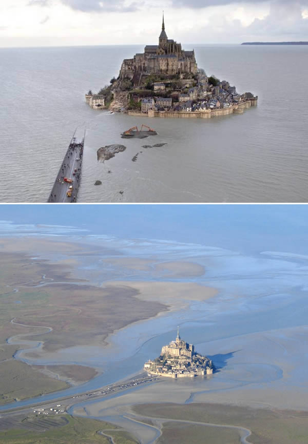 Lâu đài Mont Saint Michel chỉ có một lối vào duy nhất và chỉ đi được khi thủy triều xuống. Đây là lâu đài duy nhất của Pháp chống được quân Anh trong cuộc Chiến tranh Trăm năm vì với thiết kế của nó quân Anh không thể tấn công vào ban đêm được.