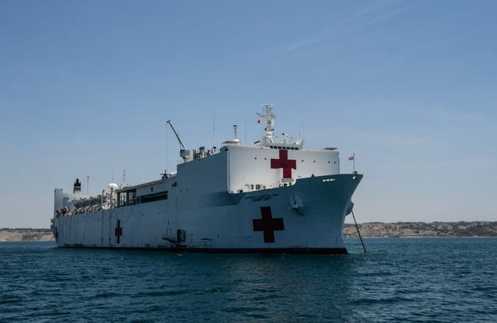 Chỉ tính riêng thời gian thả neo hai tháng ở Puerto Rico, tàu USNS Comfort đã điều trị cho 1899 bệnh nhân, thực hiện 191 ca phẫu thuật, cung cấp 76.000 lít oxy cho bệnh viện địa phương cũng như 10 tấn lương thực, nước sạch. Nguồn ảnh: NavyLive.