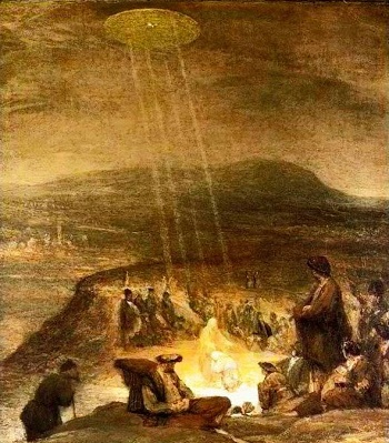 Đây là bức tranh mang tên "Lễ thanh tẩy của Chúa Jesus" do Arendt de Gelder vẽ năm 1710 mô tả một vật thể hình tròn lớn, chiếu sáng đức Chúa. Vật thể bí ẩn đó được hoài nghi là phi thuyền của người ngoài hành tinh.
