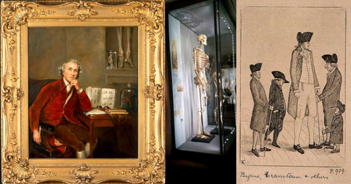 Vốn dĩ hài cốt của Charles Byrne sẽ được các bạn của ông đem đi thủy táng theo di nguyện cuối cùng của ông. Nhưng bác sĩ phẫu thuật người Scotland, John Hunter lại không cho phép điều đó xảy ra.