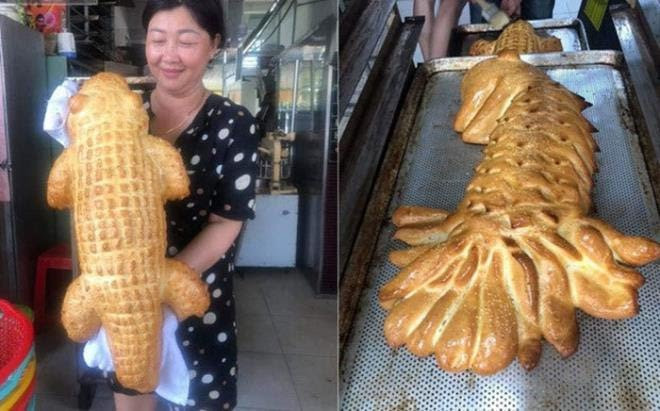 Bên cạnh bánh mì cá sấu, bánh mì cá la hán cũng đẹp không kém cạnh. Giá bán của mỗi chiếc bánh mì là 50.000 đồng/chiếc.