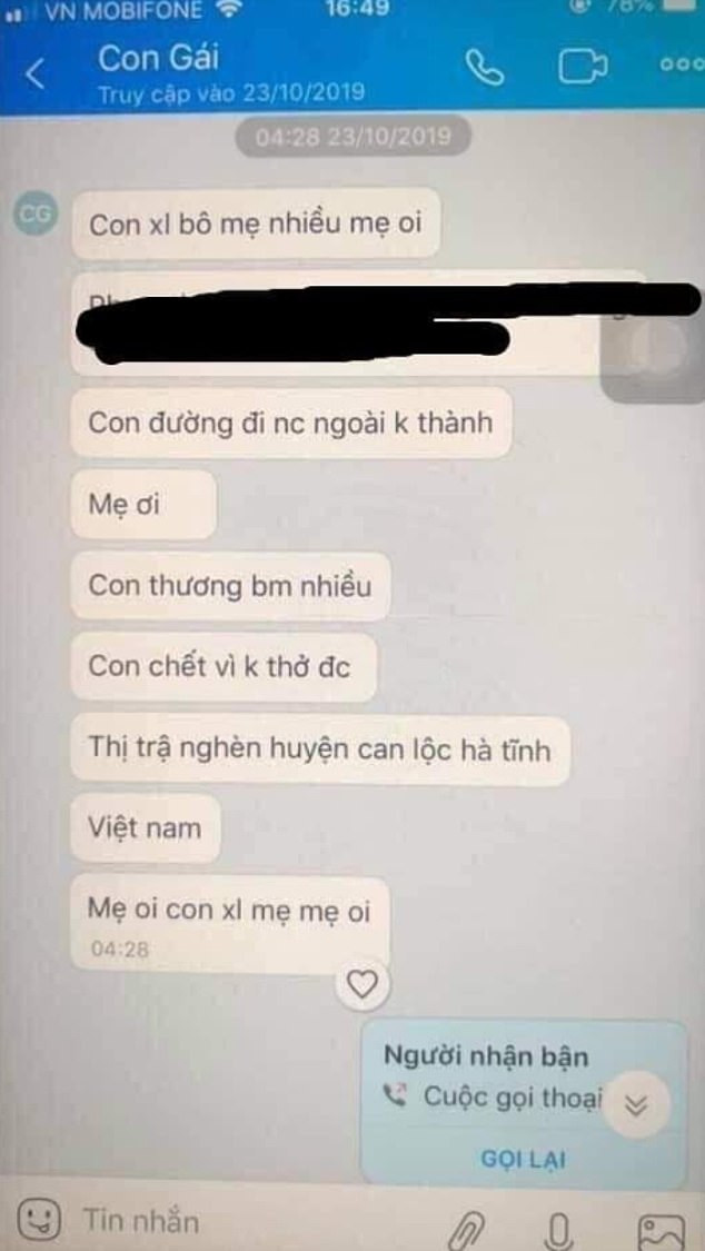 Những tin nhắn cuối cùng được nạn nhân Pham Thi T.M gửi về cho người thân của mình. Tin nhắn được gửi đi 2 tiếng trước khi chiếc xe tải được phát hiện nhưng nạn nhân được cho đã tử vong trước đó. Nguồn ảnh: Dailymail.
