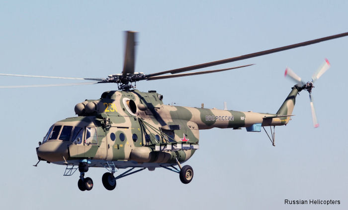 Tiếp đến là trực thăng Mi-8AMTSH - loại trực thăng ra đời dựa trên phiên bản Mi-8 đã được đưa vào sử dụng từ năm 1961 và được coi là loại trực thăng phổ biến nhất thế giới cho tới tận thời điểm hiện tại. Nguồn ảnh: Mil.