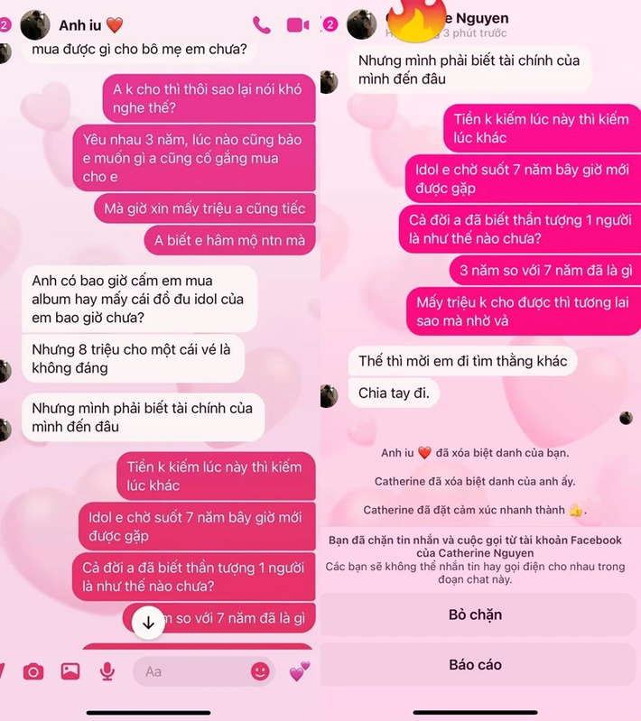 Quyết không nhường nhịn, cô gái cho biết bản thân đã chờ 7 năm để được thấy BlackPink về Việt Nam. Đồng thời, cô cũng trách ngược bạn trai chưa từng thần tượng ai nên không thể nào hiểu được. Nhìn thấy thái độ của bạn gái, chàng trai liền tuyên bố chia tay. Ảnh: Facebook