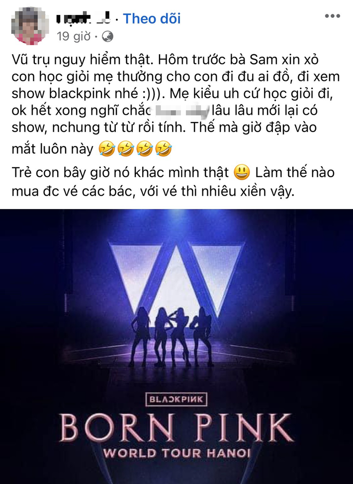 Cũng giống trường hợp của ông bố trên, một người mẹ cũng đang nhắn tin hỏi khắp nơi để nhờ mua được 4 tấm vé cho con gái và các cháu đến Hà Nội tận mắt xem BlackPink biểu diễn. Ảnh: Chụp màn hình