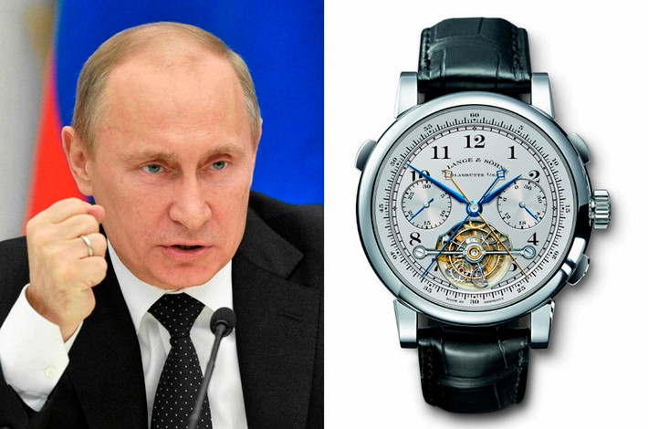 Các mẫu đồng hồ của Tổng thống Putin cũng đã nhiều lần trở thành đối tượng chú ý của báo chí. Theo nhiều phương tiện truyền thông, ông Putin đang sở hữu một chiếc đồng hồ hiệu Blancpain Leman Aqua Lung Large Date. Ảnh: RT.