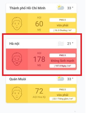 Chỉ số ô nhiễm không khí trên ứng dụng Airvisual ghi nhận Hà Nội vẫn ở mức báo động đỏ về ô nhiễm. Hà Nội: Sương mù dày đặc, nCoV được "đà" hoành hành. (Nguồn: VTC)