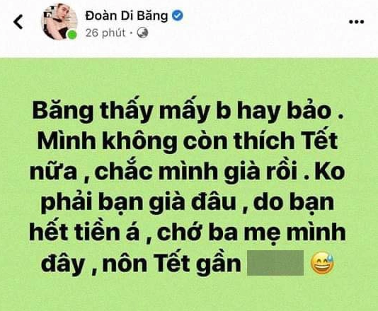 Theo đó, nữ đại gia chia sẻ: "Thấy mấy bạn bảo 'không thích Tết nữa, chắc mình già rồi'. Không phải bạn già đâu, do bạn hết tiền á, chớ ba mẹ mình đây, nôn Tết gần chết".