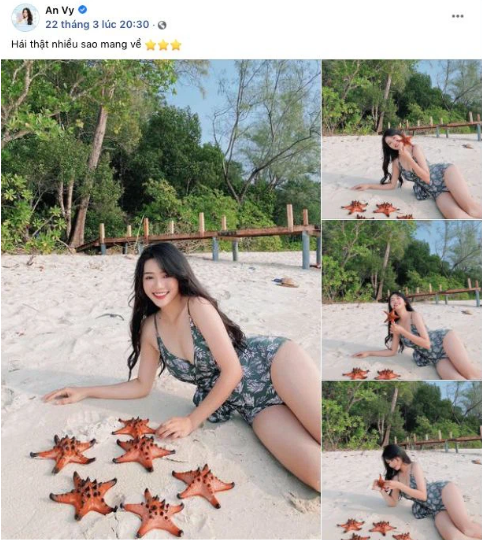 Trong số những hot girl bị cư dân mạng "ném đá" với hình ảnh check - in bên những con sao biển, nhân vật được nhắc đến khá nhiều là hot girl An Vy - "cựu" thành viên cốt cán một thời của FapTV.