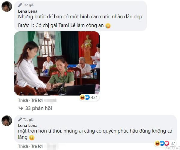 Dưới bài viết, gái xinh 9x nói thêm: "Mặt tròn hơn tí thôi, nhưng ai cũng có quyền phúc hậu đúng không cả làng".