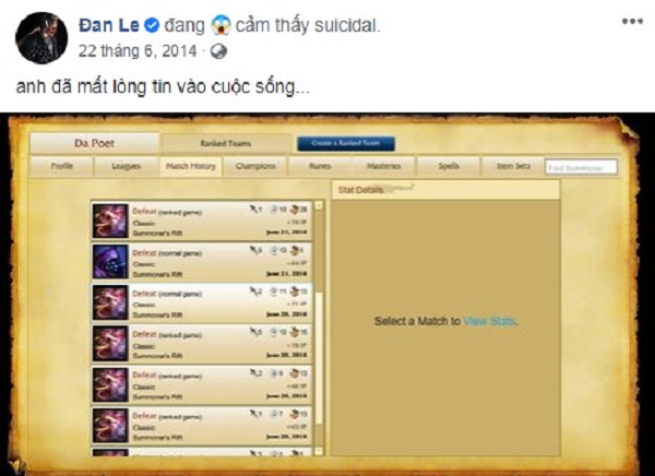 Bức ảnh anh than phiền về việc "mất lòng tin vào cuộc sống" chỉ vì... chơi game thua quá nhiều, được đào lại và khiến nhiều game thủ không khỏi bật cười.