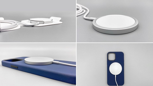 Thử nghiệm kết nối MagSafe với các ốp lưng, lực hút không quá mạnh. Khi bạn nhấc điện thoại ra khỏi bàn, bộ sạc sẽ được nhấc theo.