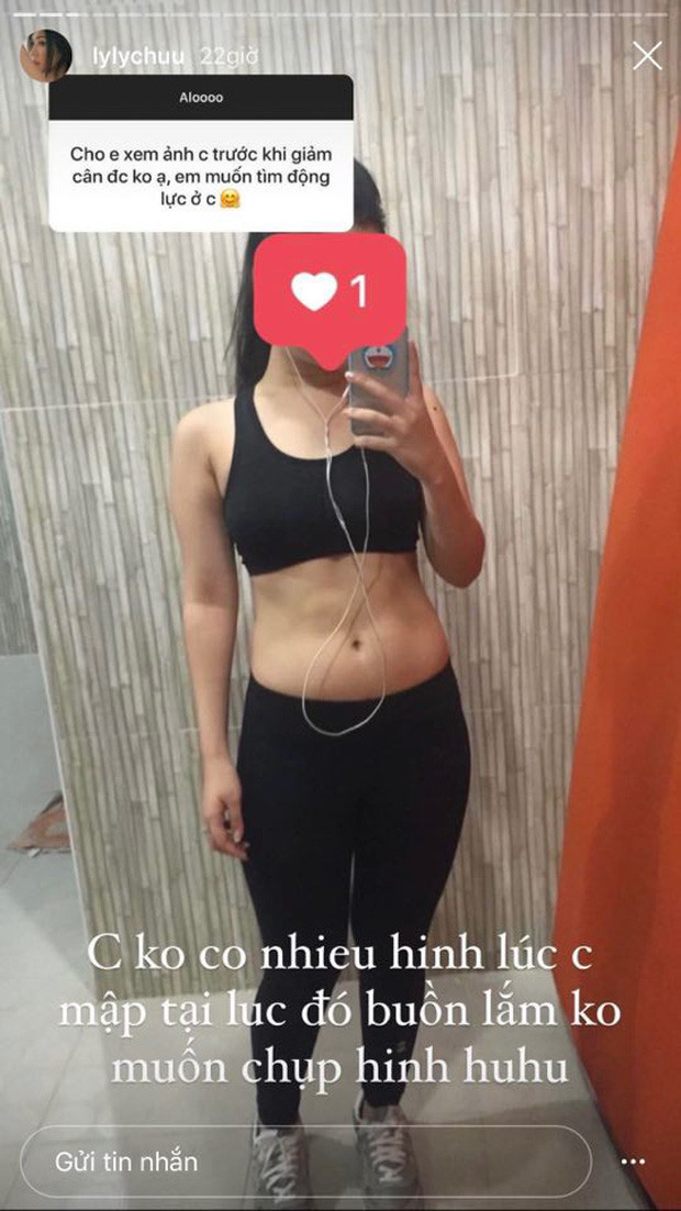Cụ thể trong phần Q&A, khi có người muốn được xem ảnh trước khi giảm cân của nàng hot girl để tìm động lực giảm cân, Chù đã trả lời bằng một bức ảnh mũm mĩm của mình và cho biết: "Chị không có nhiều hình lúc chị mập tại lúc đó buồn lắm không muốn chụp hình".