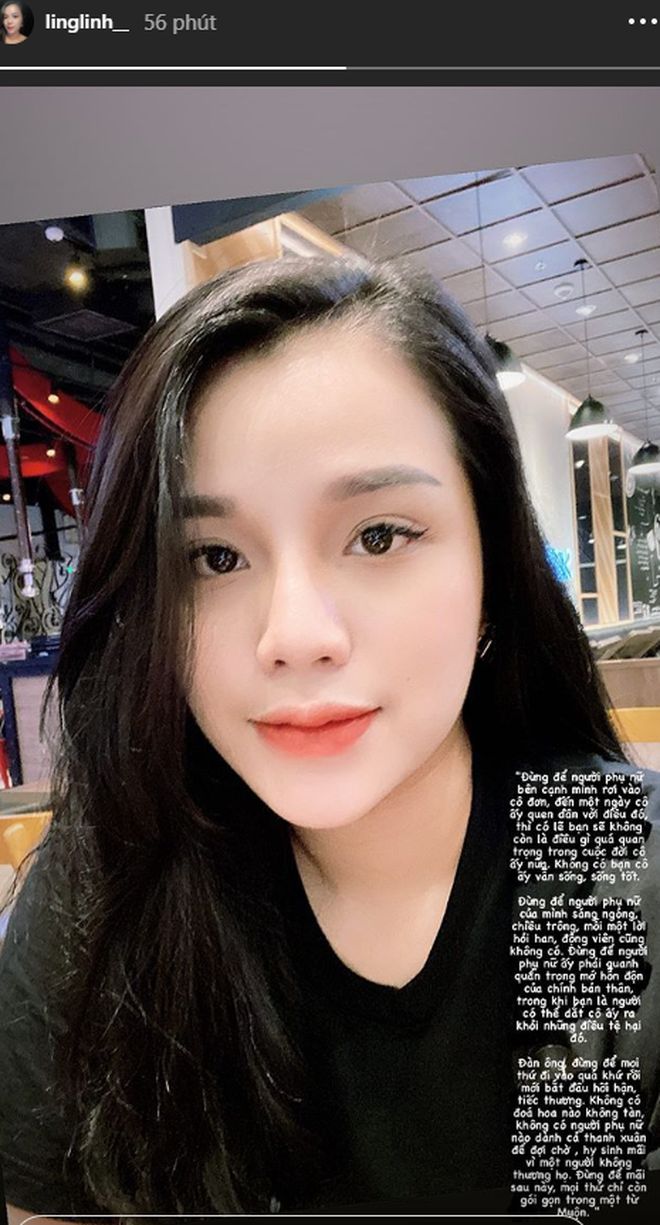 Cũng theo nội dung bài đăng, Khánh Linh nhắc nhở các anh đừng để người phụ nữ của mình chờ đợi một lời hỏi han, động viên mà hãy dắt cô ấy ra khỏi những mớ hỗn độn của bản thân.