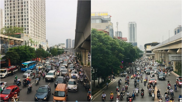 Đáng nói, dù đường rất đông nhưng các phương tiện tham gia giao thông đi rất ẩu, không tuân thủ hàng lối, làn đường.