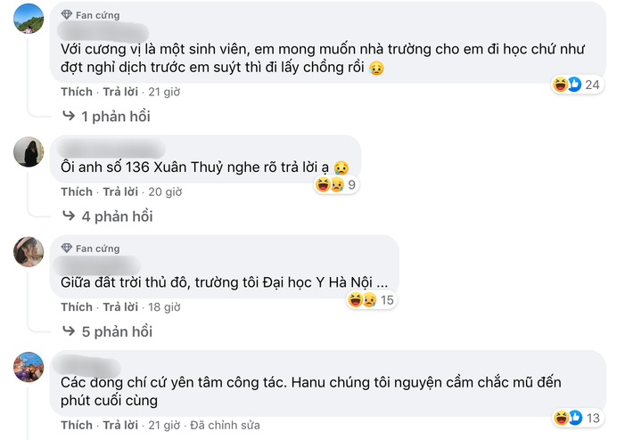 Dầu vậy, không phải bạn sinh viên nào cũng vui mừng trước lịch nghỉ dài. Có muôn vàn lý do để các bạn trẻ tiếp tục “than trời” vì lịch nghỉ dài. Thậm chí, có bạn còn lo lắng: "Trường cho em đi học chứ như đợt nghỉ dịch trước em suýt thì đi lấy chồng rồi". Ảnh: Chụp màn hình